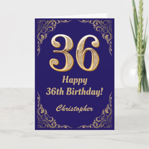 Cartão 36º aniversário do Marinho Azul e Dourado quadro d