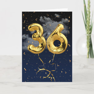 Cartão 36.º Aniversário do Balão Mylar Dourado e do Ca