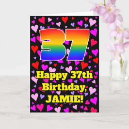 Cartão 37º aniversário: Padrão de coração adorável, arco-