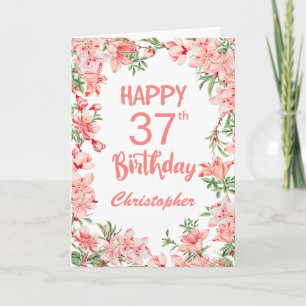 Cartão 37.o Aniversário Pêmonas Rosa Pêssegos Aquarela Fl
