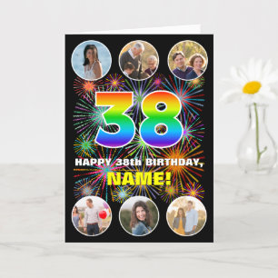 Cartão 38.º aniversário: Divertido Rainbow #, nome person