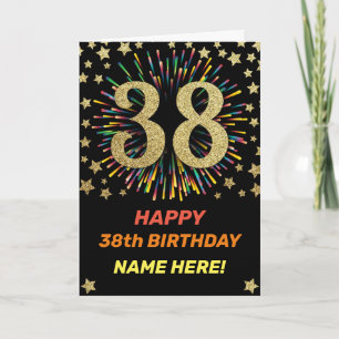 Cartão 38th Birthday Fireworks Rainbow Gold Fun