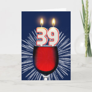 Cartão 39º Aniversário com vinho e velas