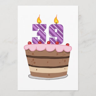 Cartão 39 anos de idade no Bolo de Aniversário