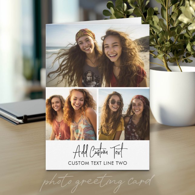 Cartão 3 Colagem de Fotos com Texto de Roteiro  (Photo Greeting Card)