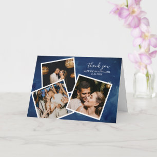 Cartão 3 Foto Azul Marinho Agradecimento Casamento Aquare