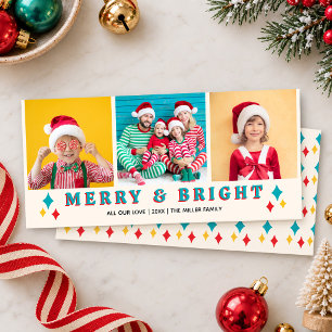 Cartão 3 Foto Natal Alegre e Brilhante Estrela Retro