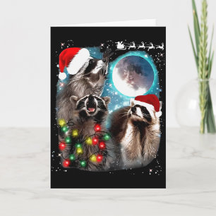 Cartão 3 Guaxinim Lua Uivando Guaxinim Natal Papai Noel G