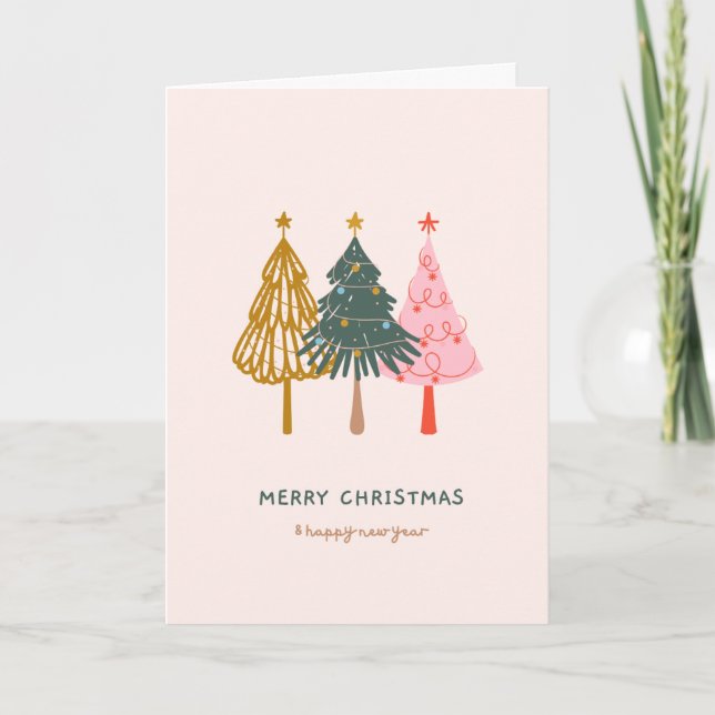 Cartão 3 quirky trees Christmas Card (Frente)