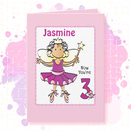 Cartão 3 Year Old Ballerina Cartoon Ethnic Birthday  