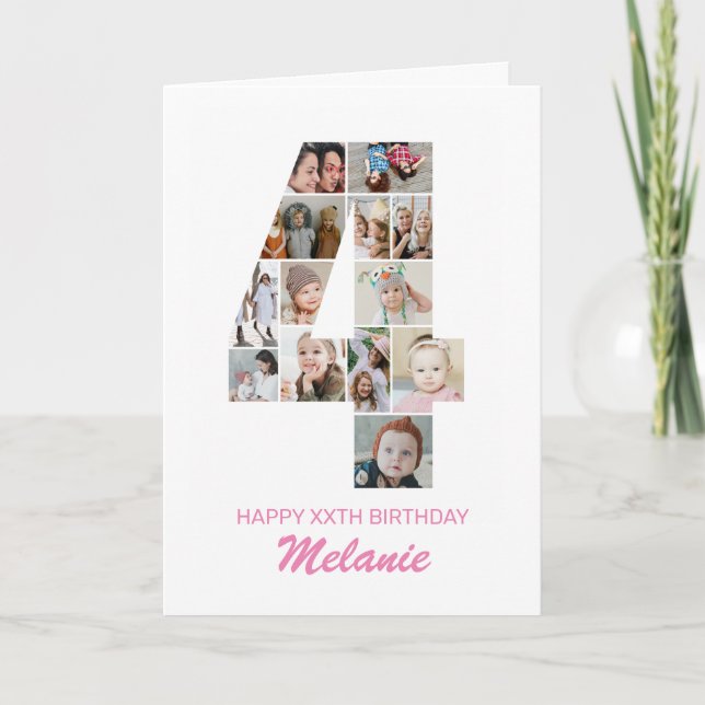 Cartão 4º aniversário Número 4 Colagem de Fotografias Per (Frente)