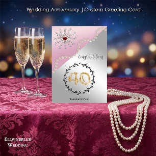 Cartão 40º Aniversário de Casamento Elegantes Rubis e P