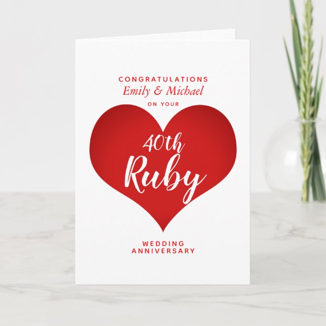 Cartão 40º aniversário de casamento RUBY personalizado (Frente)