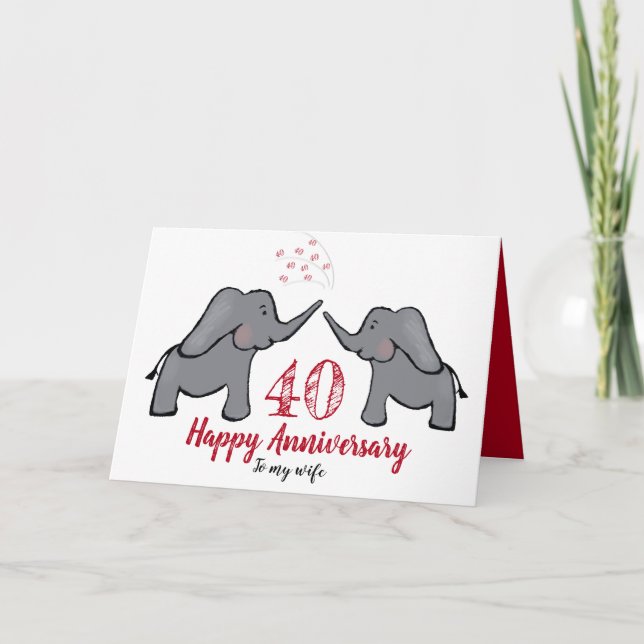 Cartão 40º aniversário do casamento rubi carta elefante d (Frente)