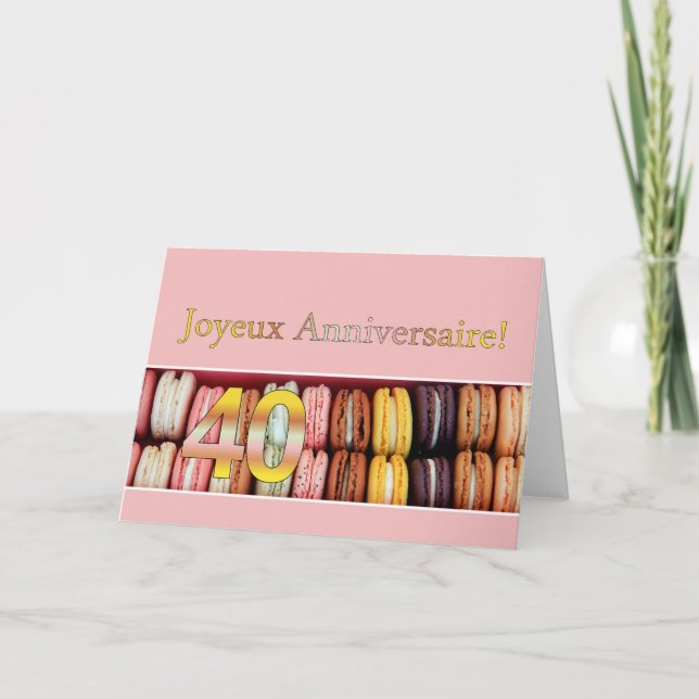 Cartão 40º aniversário francês Macaron-Joyeux Anniversair (Frente)