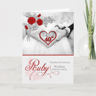 Cartão 40º Coração Vermelho do Casamento Ruby