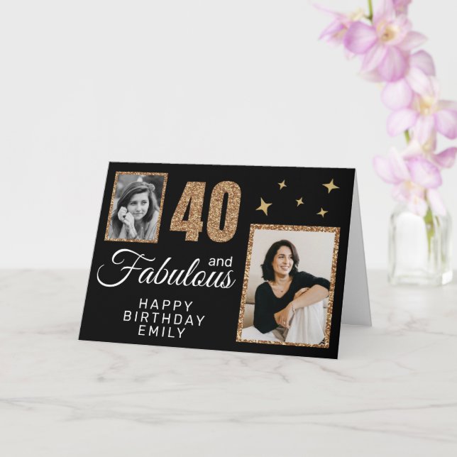 Cartão 40 and Fabulous Gold Glitter 2 Photo 40th Birthday (Orquídea)
