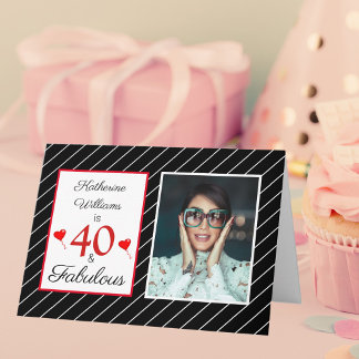 Cartão 40 e fabuloso aniversário de 40 anos de Foto Preto