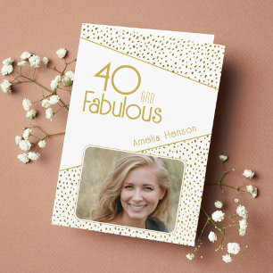 Cartão 40 e Fabuloso Brilho Dourado Foto Aniversário de 4