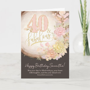 Cartão 40 & Fabuloso Floral Foto Aniversário Personalizad