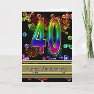 Cartão 40th anniversary with fireworks and bubbles