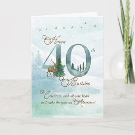 Cartão 40th Birthday Evergreen Pines and Deer Nature