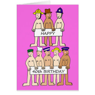 Cartão 40th homens felizes dos desenhos animados que