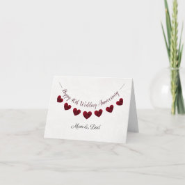 Cartão 40th Mãe & pai vermelhos do coração do aniversário