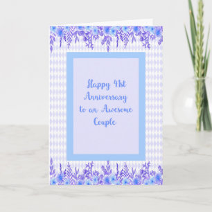 Cartão 41st Anniversary Card in Blue with Floral Borders