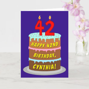 Cartão 42º Aniversário: Bolo e Velas Divertidas + Nome Pe