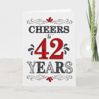 Cartão 42º Aniversário Cheers in Red White Black Pattern