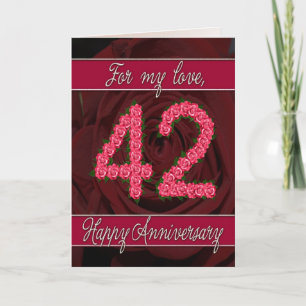 Cartão 42nd anniversary card with roses and leaves