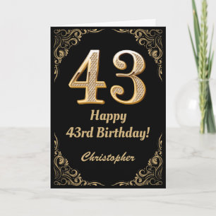 Cartão 43º aniversário - Quadro negro e Dourado com brilh