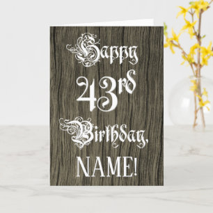 Cartão 43º Aniversário: Rico, Texto Elegante; Faux Wood