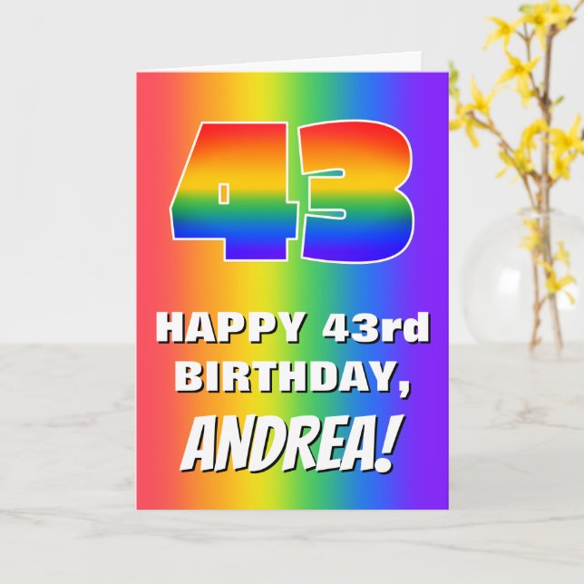 Cartão 43rd Birthday: Colorful, Fun Rainbow Pattern # 43 (Flor Amarela)