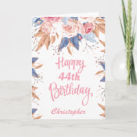 44 Birthday Aquarela Cor Botânica Rosa Floral