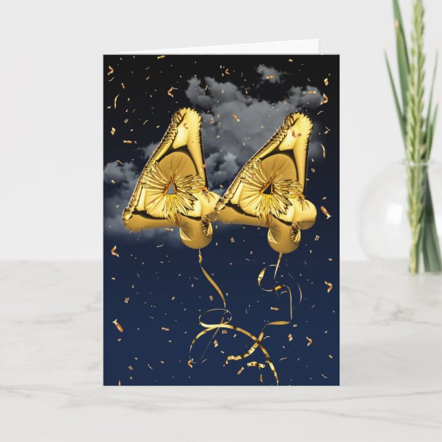 Cartão 44 Birthday Dourado Mylar Balloon e Confetti Card (Frente)