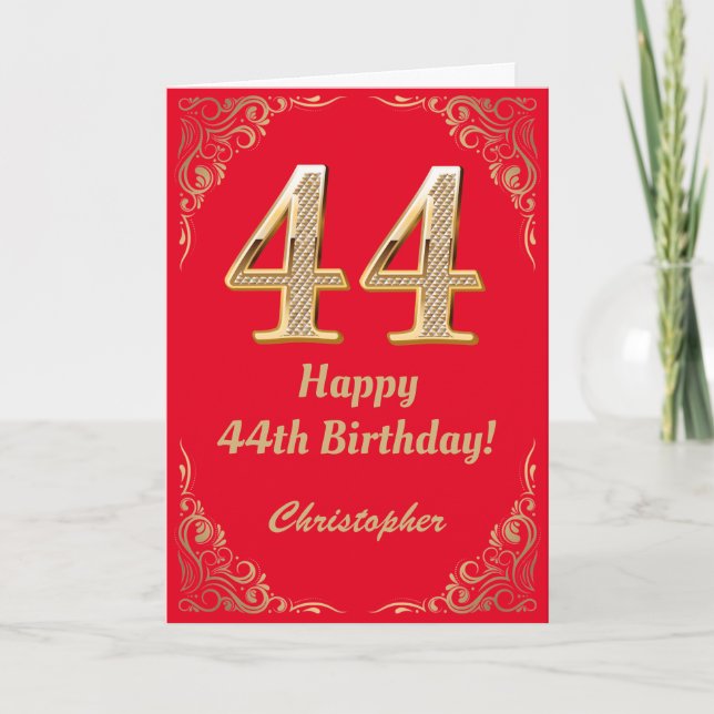 Cartão 44 Birthday Red and Dourado Glitter Frame (Frente)