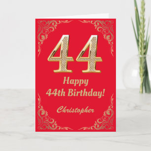 Cartão 44 Birthday Red and Dourado Glitter Frame
