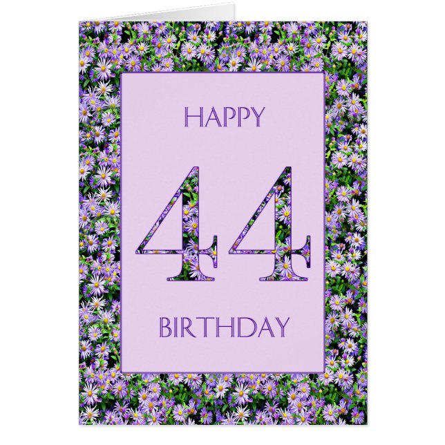 Cartão 44 Birthday Roxo Daisies (Frente)