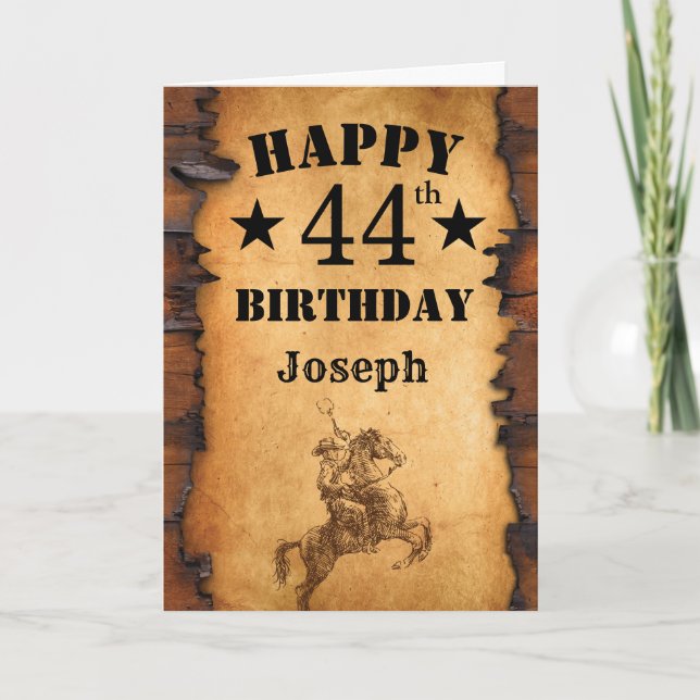 Cartão 44 Birthday Rustic Country Western Cowboy Horse (Frente)