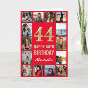Cartão 44 Happy Birthday Red and Dourado Photo Collage