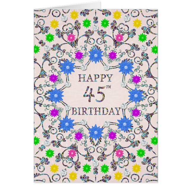 Cartão 45º Aniversário Abstrato Flores (Frente)