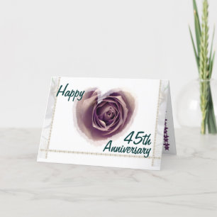 Cartão 45º Aniversário de Casamento - Coração de Rosa Rox