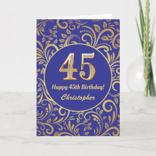 Cartão 45º Aniversário Marinho Azul e Dourado Padrão F