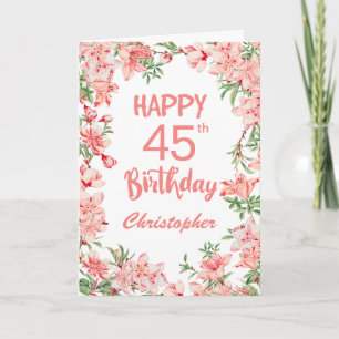 Cartão 45º Aniversário Pêmonas Rosa Pêssegos Aquarela Flo