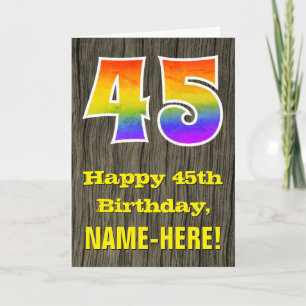 Cartão 45.º aniversário: Rustic Faux Wood Look, Rainbow "
