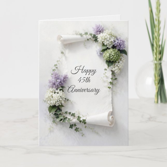 Cartão 45th Anniversary Scroll Lilacs and Hydrangeas  (Frente)