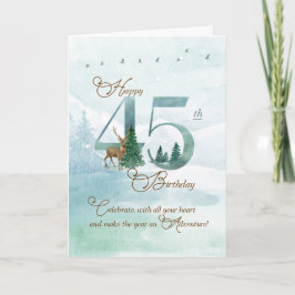 Cartão 45th Birthday Evergreen Pines and Deer Nature