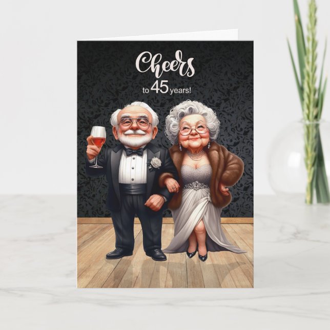 Cartão 45th Wedding Anniversary Funny Old Couple Cheers (Frente)